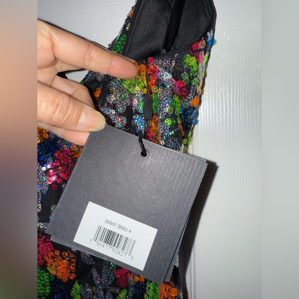 👗NWT! Mac Duggal Multicolor Floral Sequin Mini Dress - Picture 11 of 13